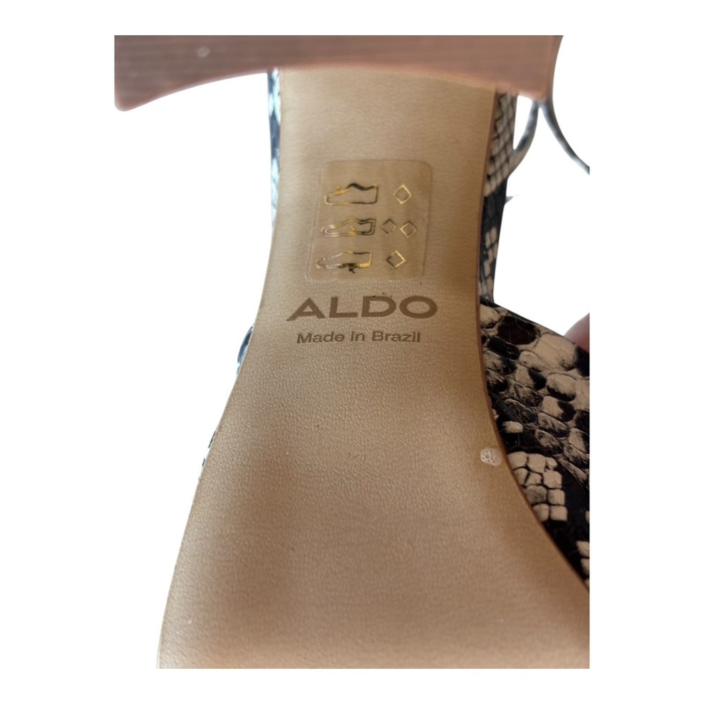 Aldo Pumps Womens 6‎ Black White Snakeskin Block Heels Round Toe Ankle Strap - Picture 12 of 12